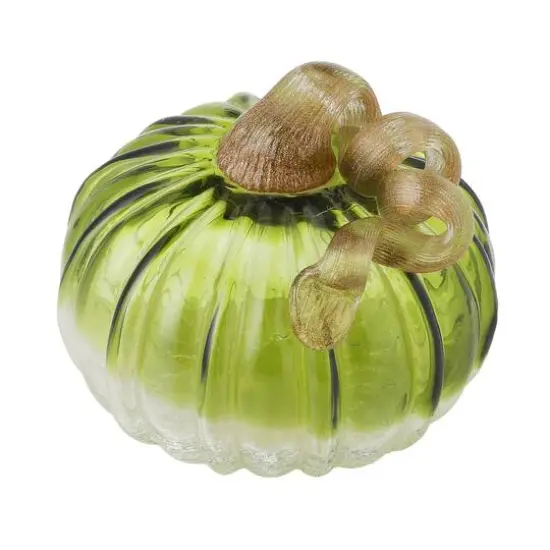 Glitzhome&reg; Short Crackle Glass Pumpkin, Green {15}