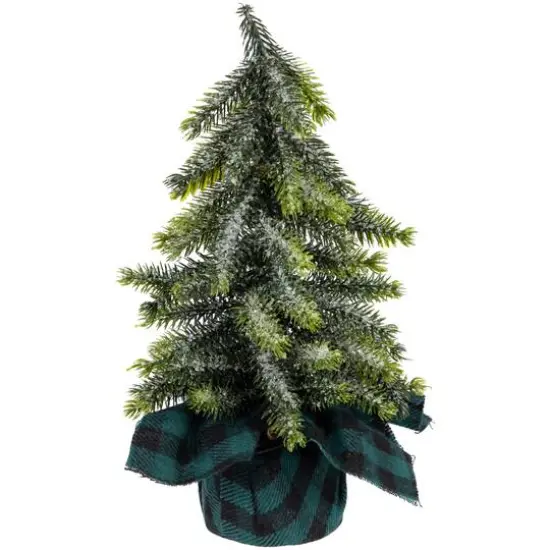 9" Unlit Iced Downswept Pine Artificial Christmas Tree Set {4}