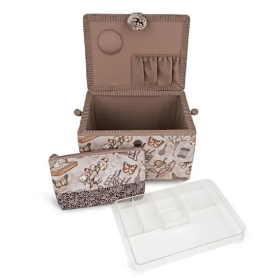 Dritz&reg; Neutral Sewing Large Rectangular Sewing Basket With Zippered Case {5}