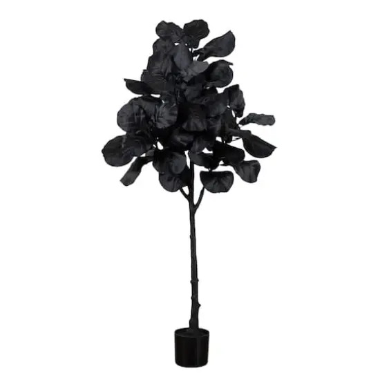 5ft. Artificial Halloween Black Fiddle Leaf Tree {1}