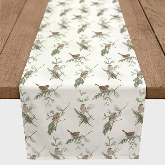 90" White Pine & Birds Cotton Twill Runner {1}