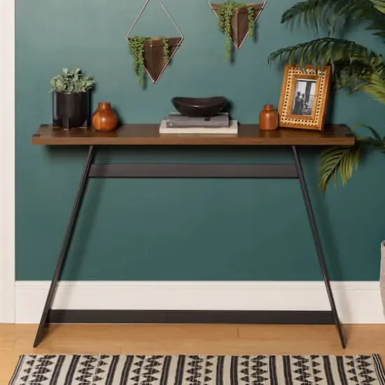 Walker Edison Dark Walnut Faux Wrap Modern Industrial Entry Table {4}