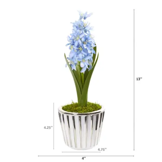 13" Hyacinth Artificial Arrangement in White Vase with Silver Trimming (Set of 2) {3}