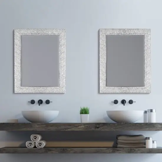 Head West 29" Chrome & White Tile Textured Framed Vanity Mirror {10}
