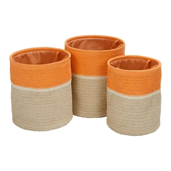 Honey Can Do Orange & Beige Paper Straw Nesting Baskets with Handles Set {12}