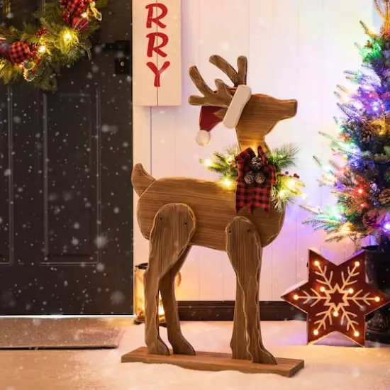 Glitzhome&reg; 36'' Chunky Wood Reindeer Porch D&eacute;cor {3}