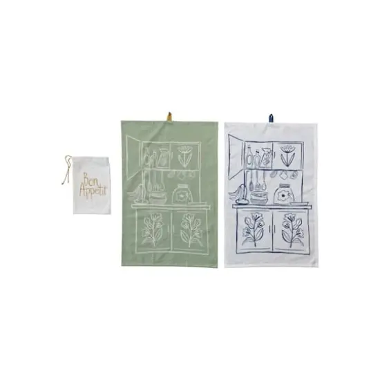 Hello Honey&reg; Cream & Sage Kitchen-Themed Tea Towels, 2ct. {1}