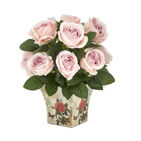 11" Pink Roses in Floral Vase {1}
