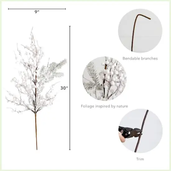 30" Flocked White Berry Stems, 3ct. {5}