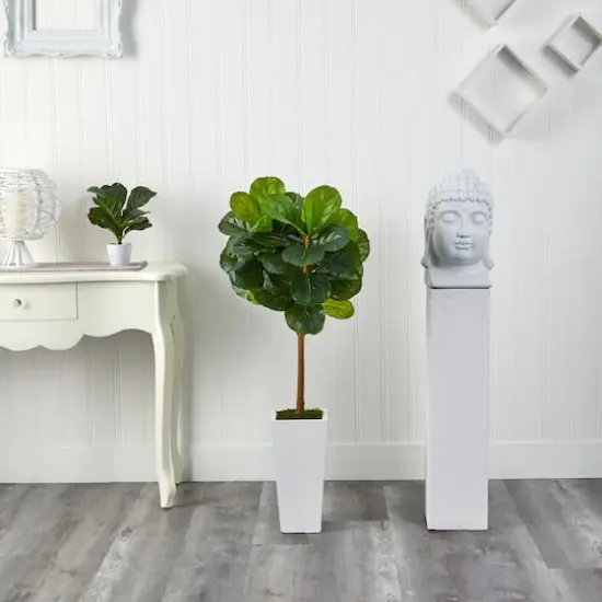 4ft. Fiddle Leaf Artificial Tree in White Tower Planter {5}