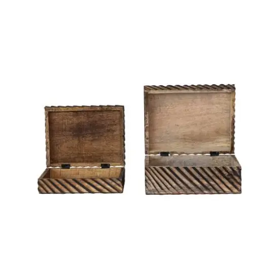 Hello Honey&reg; Burnt Finish Hand Carved Mango Wood Nesting Box Set {9}
