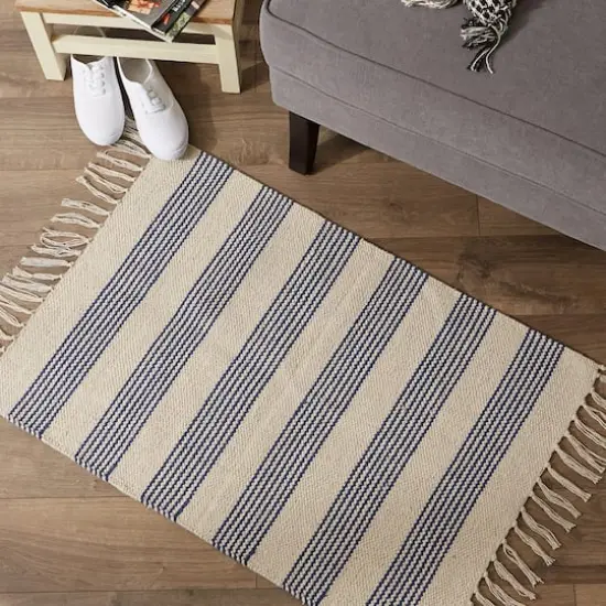 DII&reg; French Blue Ticking Stripe Hand-Loomed Rug, 2ft. x 3ft. {6}