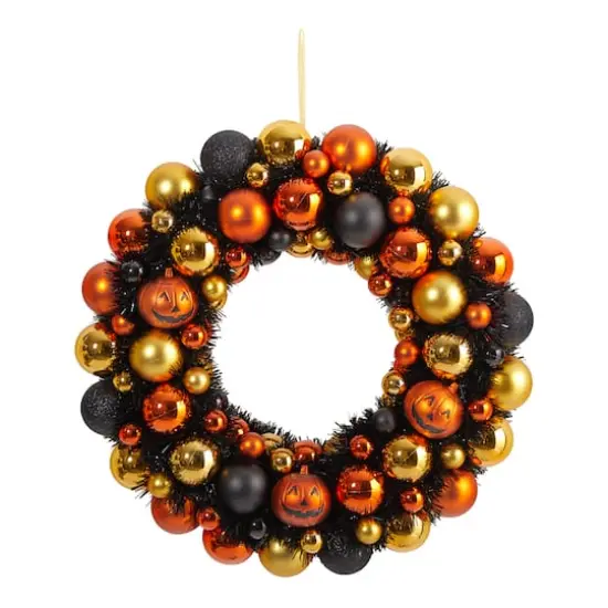19" Shatterproof Jack-o-lantern Halloween Ornament Wreath {1}