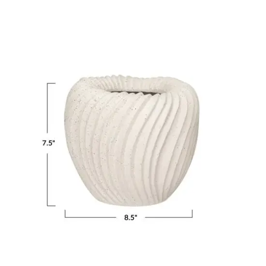 Hello Honey&reg; 8.5" White Speckled Sand Finish Stoneware Pleated Planter {7}