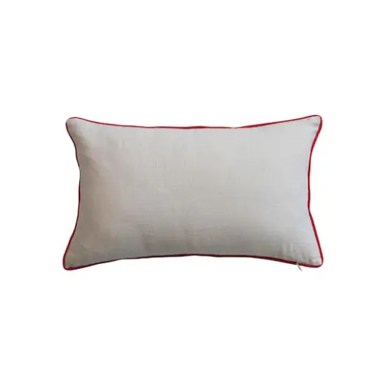 Hello Honey&reg; 20" x 12" Embroidered How to Fa La La Cotton Slub Lumbar Pillow with Red Piping {4}