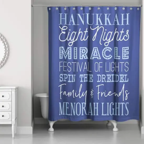 Blue Hanukkah Words Shower Curtain {3}
