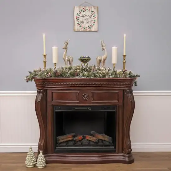 6ft. Pre-lit Glittery Bristle&reg; Artificial Christmas Pine Mantle Swag with Pine Cones and Clear Lights {3}