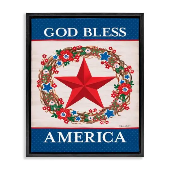 Stupell Industries God Bless America Wreath Floater Framed Art Black {1}