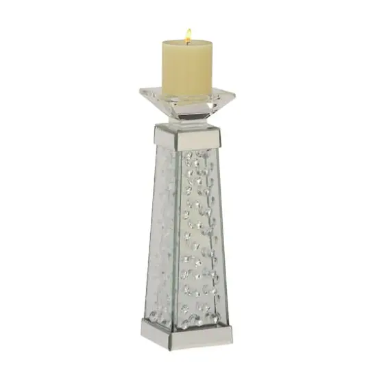 14'' Silver Glass Glam Candlestick Holder {1}