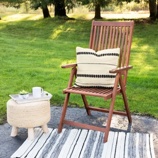 White & Black Outdoor Handloom Woven Square Cushion {3}