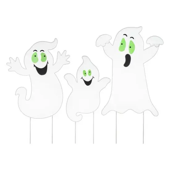 Glitzhome® 3.3ft. Halloween Metal Mesh Glow in Dark Ghost Family Yard Stake Set {1}