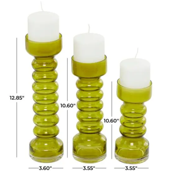 Green Glass Bubble Pillar Candle Holder Set {6}