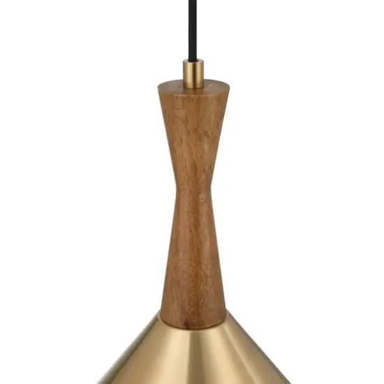 Hello Honey® Axel Brushed Gold Mid-Century Modern Metal & Natural Stained Wood Ceiling Light {8}