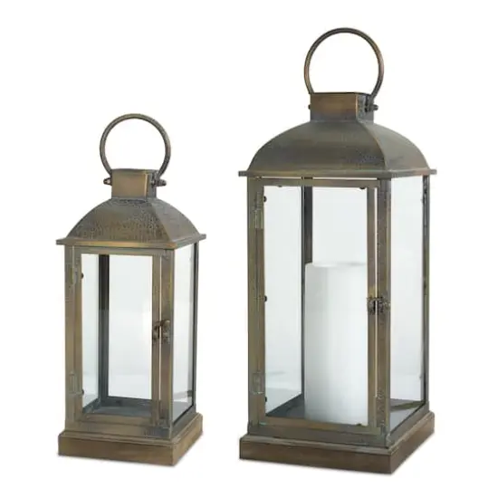 Gold Brushed Metal Lantern Set {1}