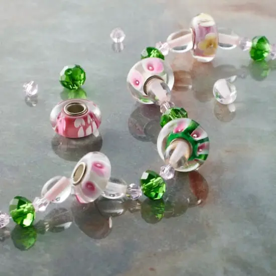 Pink Floral Lampwork Glass Rondelle Bead Mix by Bead Landing&trade; {3}