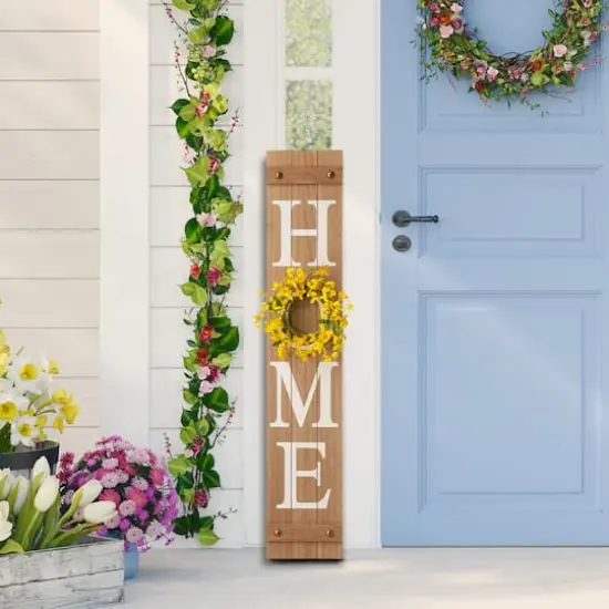 Glitzhome 42"H Wooden Brown "HOME" Porch Sign with 3 Changable Wreaths {3}