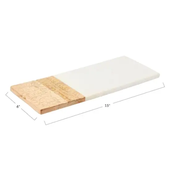 Hello Honey&reg; 15" Contemporary Mango Wood & Marble Serving Board with Engraved Design {5}