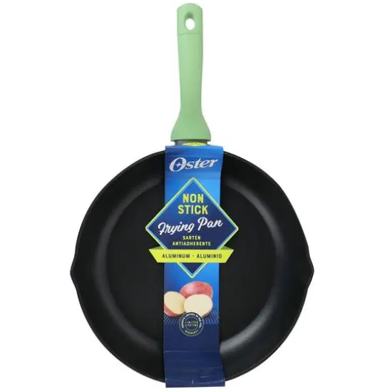 Oster Rigby 12'' Green Aluminum Nonstick Frying Pan with Pouring Spouts {6}