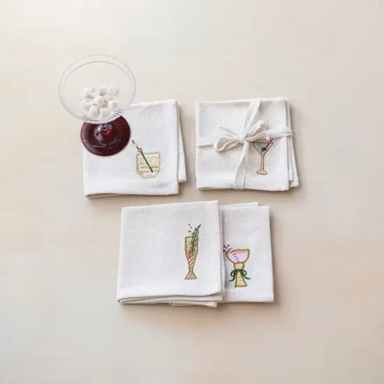 Hello Honey&reg; Multicolor Cotton Cocktail Napkin with Embroidered Holiday Cocktail Set {3}