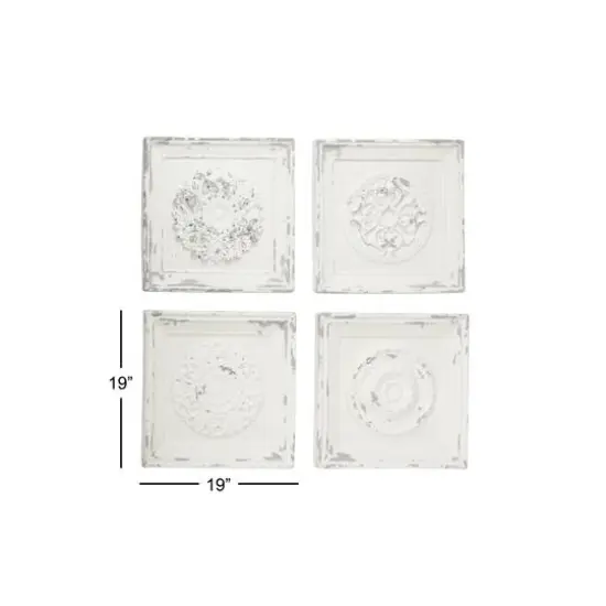 Set of 4 White Fiberglass Vintage Floral Wall Decor, 19" x 19" {11}