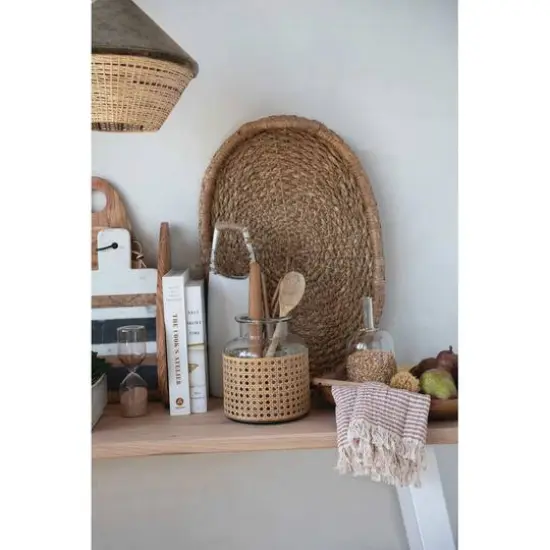 Hello Honey&reg; Decorative Handwoven Oval Seagrass and Rattan Trays with Handles Set {6}