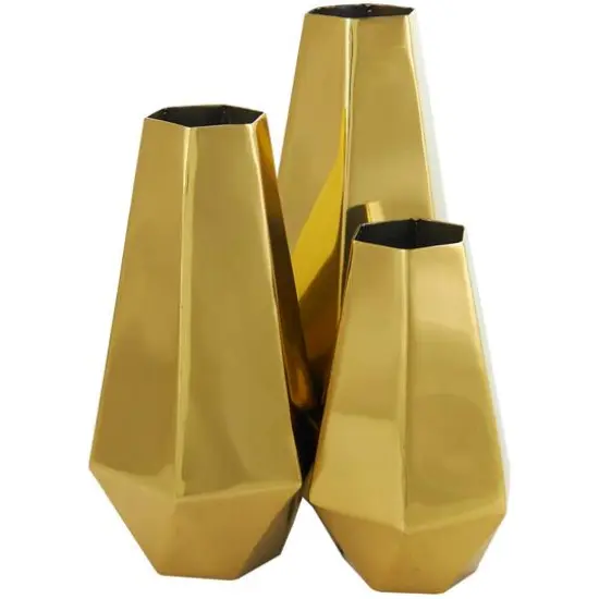 Stainless Steel Geometric Hexagon Shaped Vase Set Gold {7}