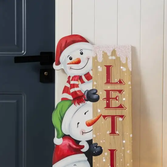 Glitzhome® 41.75" Lighted Wooden Christmas Stack Snowman Porch Decor with Timer {5}