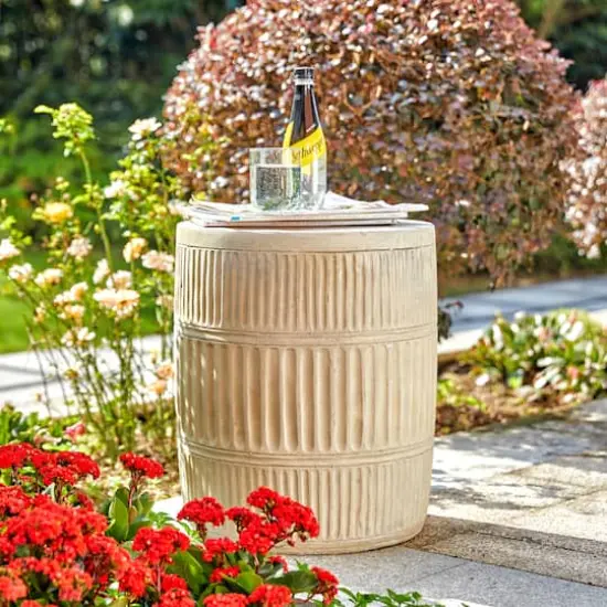 Glitzhome&reg; 18.5" Multi-Functional Textured Garden Stool Cream {5}