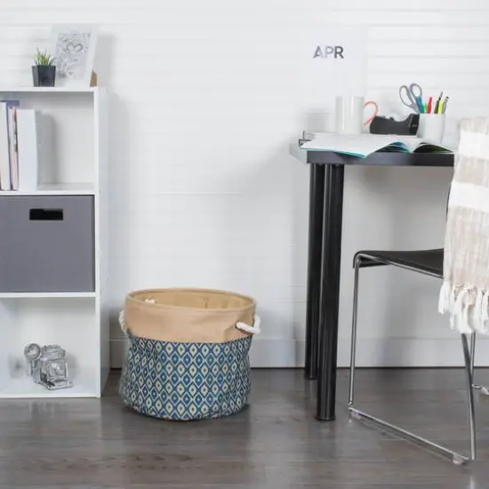 DII&reg; 15" Blue Ikat Round Burlap Bin {5}