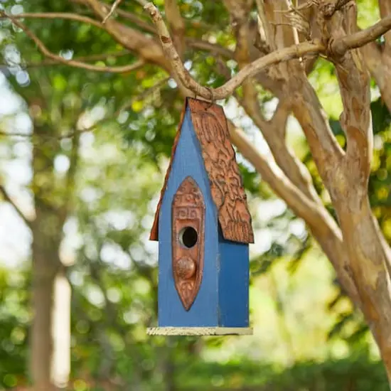 Glitzhome&reg; 13" Hanging Distressed Wood Garden Birdhouse Blue {3}