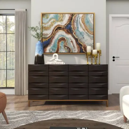 20" Blue Glass Galaxy Inspired Abstract Vase with Gold Top {17}