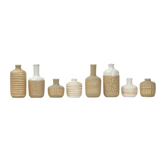 Hello Honey&reg; Stoneware Vases with Gold Pattern Set Taupe {8}