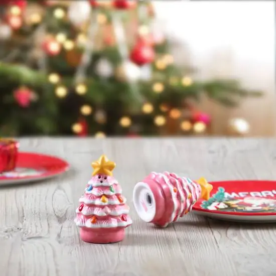 3.75" Pink Nostalgic Ceramic Tree Salt & Pepper Shaker Set {3}