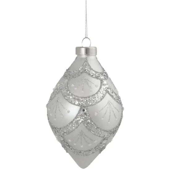5" Glittered Silver Glass Finial Christmas Ornament {5}