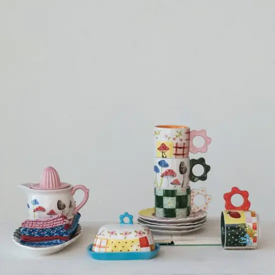 Hello Honey&reg; 3.25" Floral Stoneware Mug Set {5}