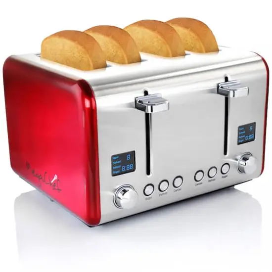MegaChef Red 4 Slice Toaster in Stainless Steel {10}