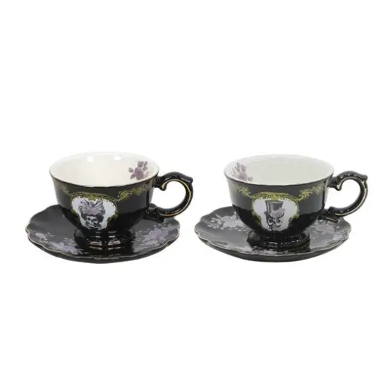 Assorted 7oz. Skull & Roses Ceramic Teacup & Saucer Set, 1pc. by Ashland&reg; {1}