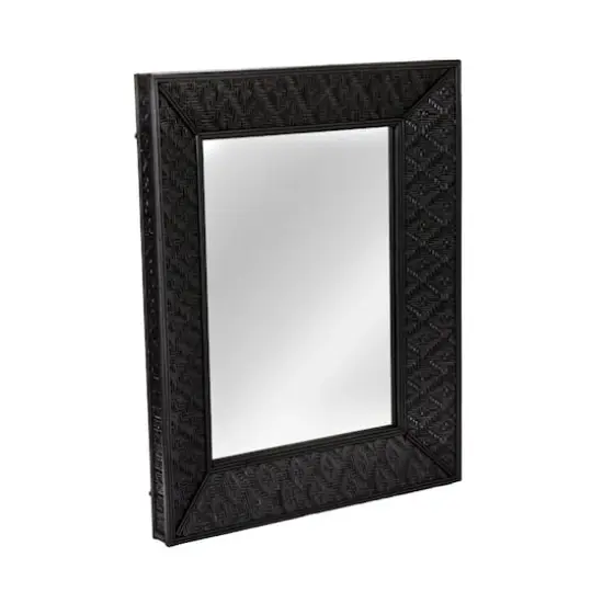 Hello Honey® 25.5" Handwoven Rattan Rectangle Wall Mirror Black {4}