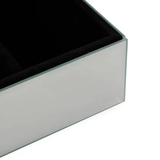 9.75" x 7" x 4.75" Silver Glass Mirrored Decorative Jewelry Box with Black Bubble Textured Balls {5}