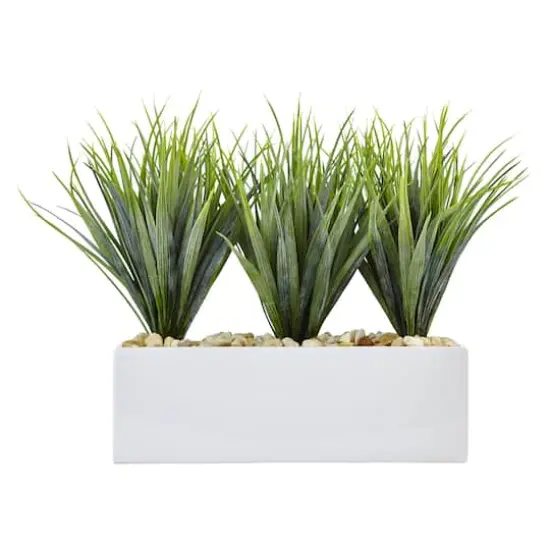 12" Vanilla Grass in White Rectangular Planter {3}